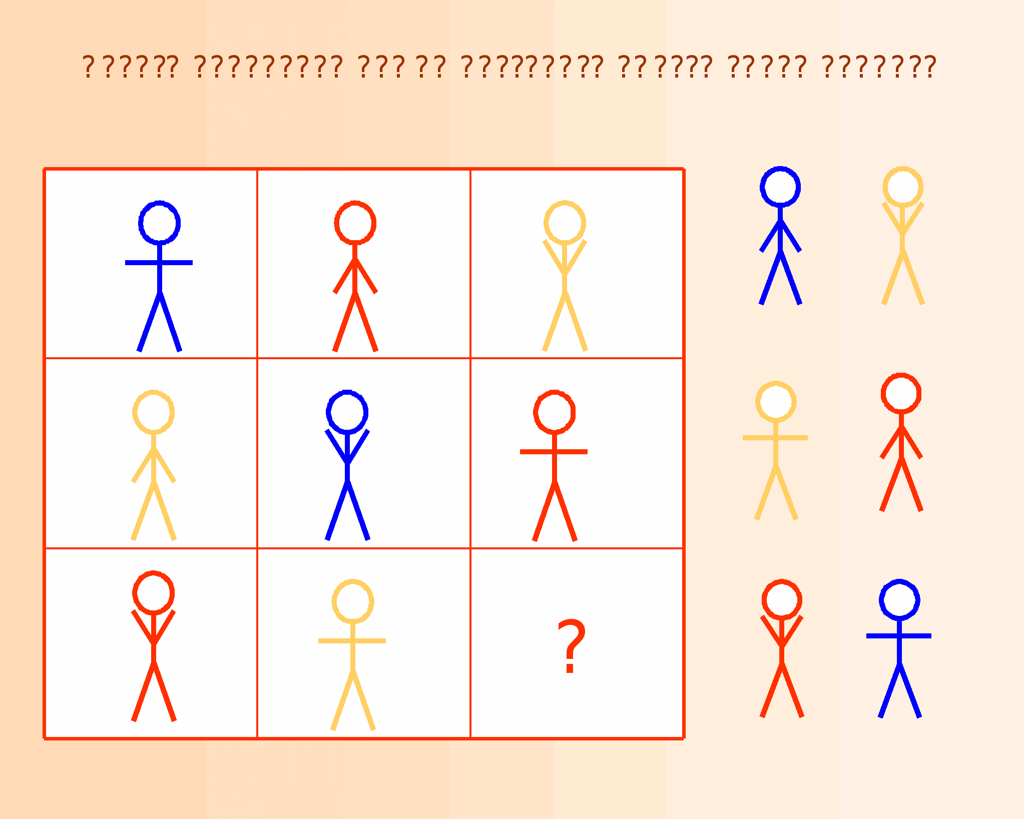 Вместо вопросительного знака. Логическая задача с человечками. Магический квадрат с фигурами. Задания на логику для детей человечки. Квадрат человечек.