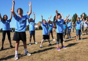 At the summer camp.  Competitions for children.  Games and competitions for the summer camp